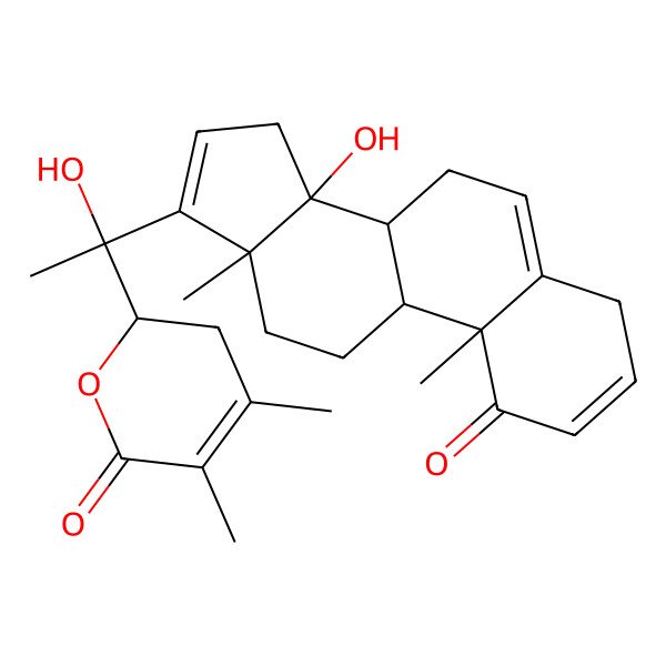 2D Structure of 2-[1-hydroxy-1-(14-hydroxy-10,13-dimethyl-1-oxo-7,8,9,11,12,15-hexahydro-4H-cyclopenta[a]phenanthren-17-yl)ethyl]-4,5-dimethyl-2,3-dihydropyran-6-one