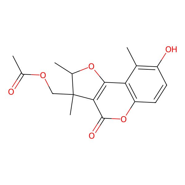 2D Structure of Acetic acid (2R,3R)-8-hydroxy-2,3,9-trimethyl-4-oxo-2,3-dihydro-4H-furo[3,2-c]chromen-3-ylmethyl ester