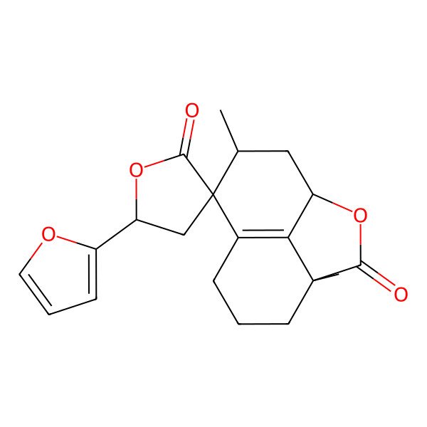 2D Structure of (1R,4S,5'S,9R,10R)-5'-(furan-2-yl)-4,10-dimethylspiro[2-oxatricyclo[6.3.1.04,12]dodec-8(12)-ene-9,3'-oxolane]-2',3-dione