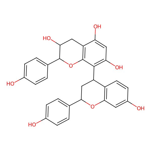 2D Structure of (2R,3R)-8-[(2S,4S)-7-hydroxy-2-(4-hydroxyphenyl)-3,4-dihydro-2H-chromen-4-yl]-2-(4-hydroxyphenyl)-3,4-dihydro-2H-chromene-3,5,7-triol