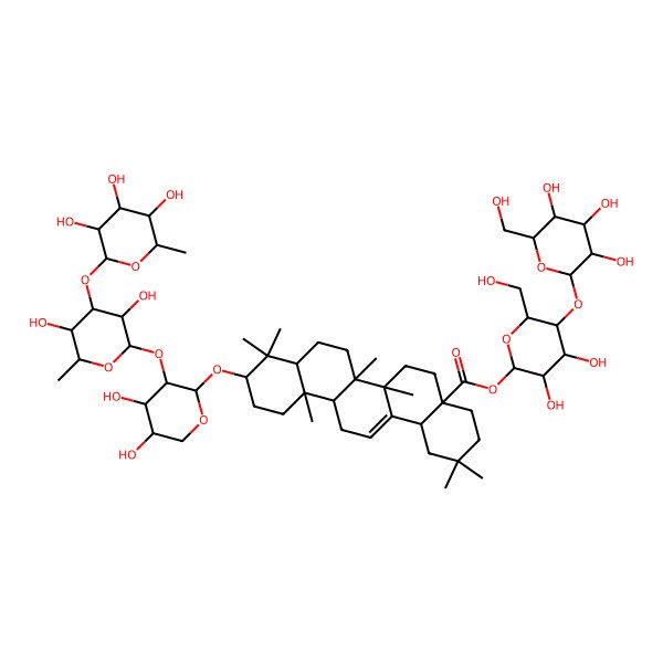 2D Structure of [(2S,3R,4R,5S,6R)-3,4-dihydroxy-6-(hydroxymethyl)-5-[(2S,3R,4S,5S,6R)-3,4,5-trihydroxy-6-(hydroxymethyl)oxan-2-yl]oxyoxan-2-yl] (4aS,6aR,6aS,6bR,8aR,10S,12aR,14bS)-10-[(2S,3R,4S,5S)-3-[(2S,3R,4R,5S,6S)-3,5-dihydroxy-6-methyl-4-[(2S,3R,4R,5R,6S)-3,4,5-trihydroxy-6-methyloxan-2-yl]oxyoxan-2-yl]oxy-4,5-dihydroxyoxan-2-yl]oxy-2,2,6a,6b,9,9,12a-heptamethyl-1,3,4,5,6,6a,7,8,8a,10,11,12,13,14b-tetradecahydropicene-4a-carboxylate