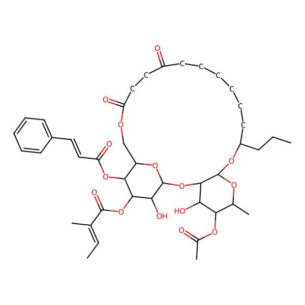 2D Structure of [(1S,3R,4S,5R,6R,8R,10S,23R,24S,25R,26R)-5-acetyloxy-4,26-dihydroxy-6-methyl-17,20-dioxo-24-[(E)-3-phenylprop-2-enoyl]oxy-10-propyl-2,7,9,21,27-pentaoxatricyclo[21.3.1.03,8]heptacosan-25-yl] (E)-2-methylbut-2-enoate