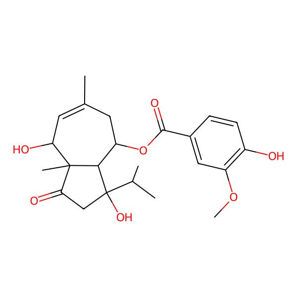 2D Structure of [(3R,3aS,4S,8R,8aS)-3,8-dihydroxy-6,8a-dimethyl-1-oxo-3-propan-2-yl-3a,4,5,8-tetrahydro-2H-azulen-4-yl] 4-hydroxy-3-methoxybenzoate