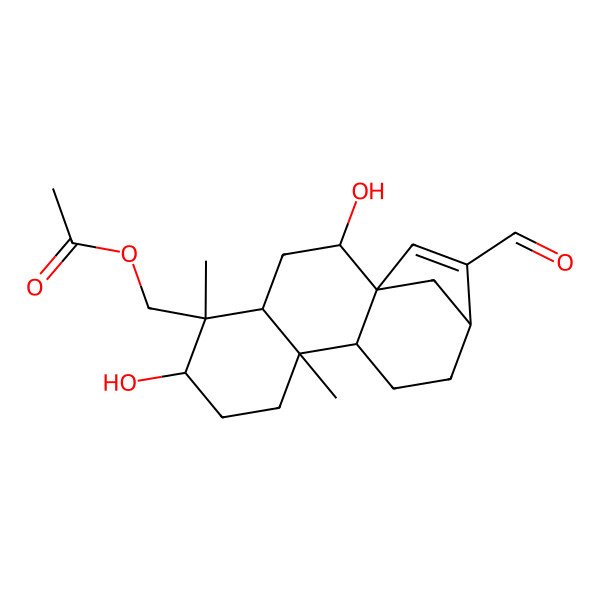 2D Structure of [(1R,2S,4S,5S,6R,9S,10S,13R)-14-formyl-2,6-dihydroxy-5,9-dimethyl-5-tetracyclo[11.2.1.01,10.04,9]hexadec-14-enyl]methyl acetate