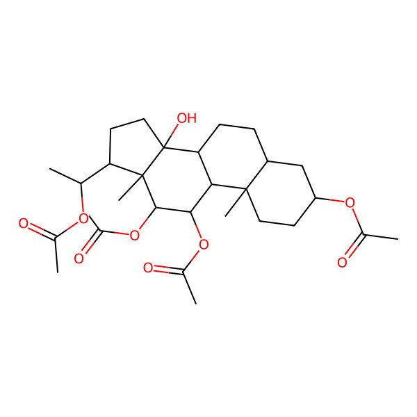 2D Structure of [(3S,5S,8R,9S,10S,11S,12S,13S,14S,17S)-11,12-diacetyloxy-17-[(1S)-1-acetyloxyethyl]-14-hydroxy-10,13-dimethyl-1,2,3,4,5,6,7,8,9,11,12,15,16,17-tetradecahydrocyclopenta[a]phenanthren-3-yl] acetate
