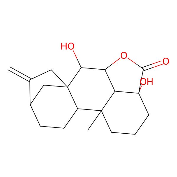 2D Structure of (1S,2S,5R,8R,9R,10R,13S,17R)-9,13-dihydroxy-1-methyl-6-methylidene-11-oxapentacyclo[8.6.1.15,8.02,8.013,17]octadecan-12-one