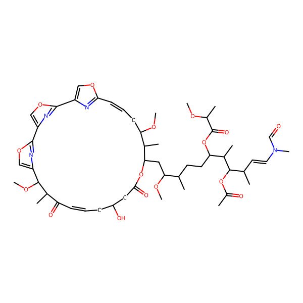 2D Structure of [(E)-4-acetyloxy-1-[formyl(methyl)amino]-11-[(13E,24Z)-16-hydroxy-10,22-dimethoxy-11,21-dimethyl-12,18-dioxo-3,7,19,27-tetraoxa-29,30,31-triazatetracyclo[24.2.1.12,5.16,9]hentriaconta-1(28),2(31),4,6(30),8,13,24,26(29)-octaen-20-yl]-10-methoxy-3,5,9-trimethylundec-1-en-6-yl] 2-methoxypropanoate