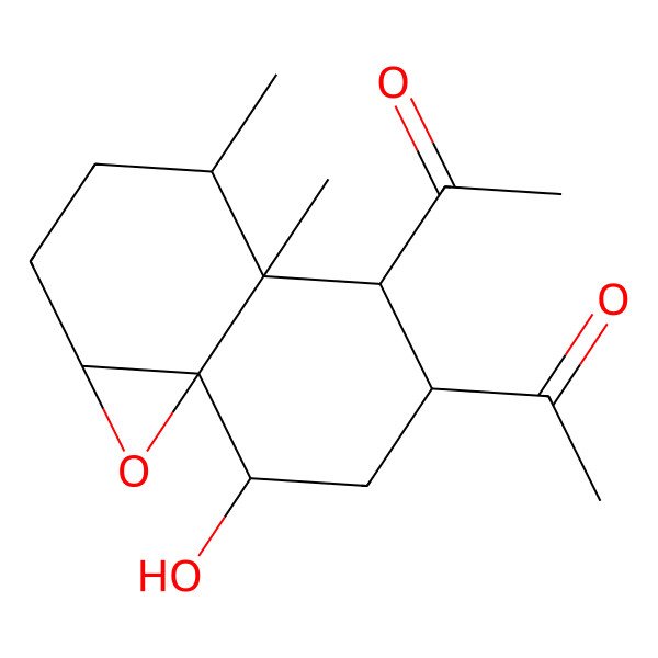 2D Structure of 1-[(4S,4aS,5S,6S,8S)-5-acetyl-8-hydroxy-4,4a-dimethyl-1a,2,3,4,5,6,7,8-octahydronaphtho[1,8a-b]oxiren-6-yl]ethanone
