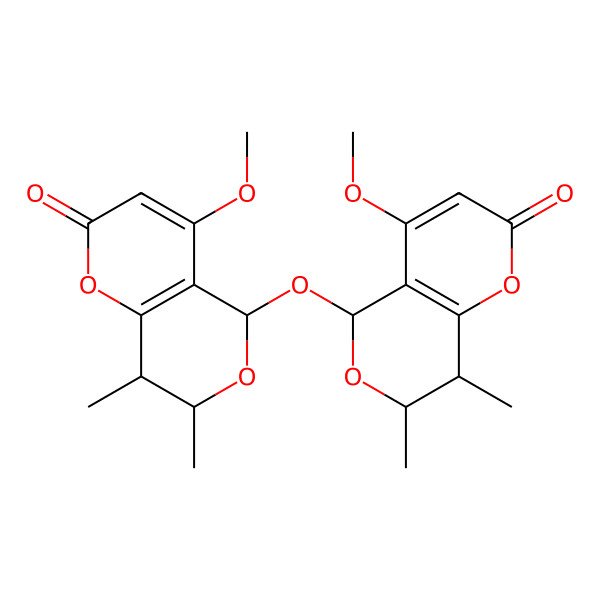 2D Structure of 4-methoxy-5-[(4-methoxy-7,8-dimethyl-2-oxo-7,8-dihydro-5H-pyrano[4,3-b]pyran-5-yl)oxy]-7,8-dimethyl-7,8-dihydro-5H-pyrano[4,3-b]pyran-2-one