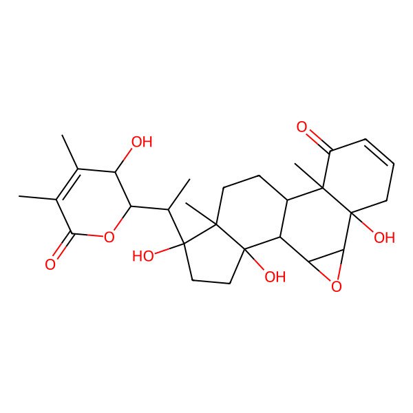 2D Structure of 5,15,18-Trihydroxy-15-[1-(3-hydroxy-4,5-dimethyl-6-oxo-2,3-dihydropyran-2-yl)ethyl]-10,14-dimethyl-3-oxapentacyclo[9.7.0.02,4.05,10.014,18]octadec-7-en-9-one