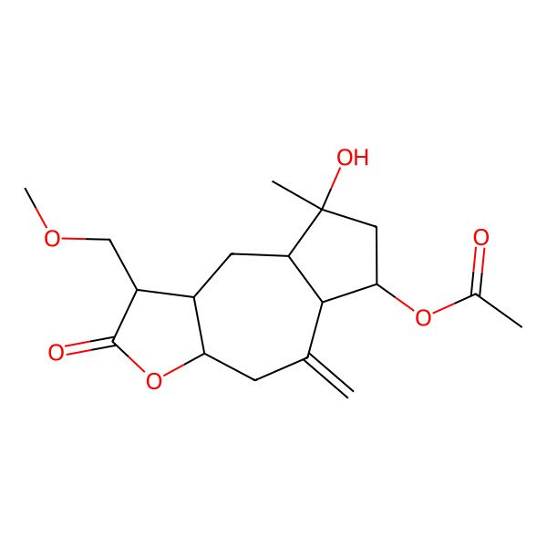 2D Structure of [(1S,3aR,5aS,6S,8R,8aR,9aR)-8-hydroxy-1-(methoxymethyl)-8-methyl-5-methylidene-2-oxo-3a,4,5a,6,7,8a,9,9a-octahydro-1H-azuleno[6,5-b]furan-6-yl] acetate