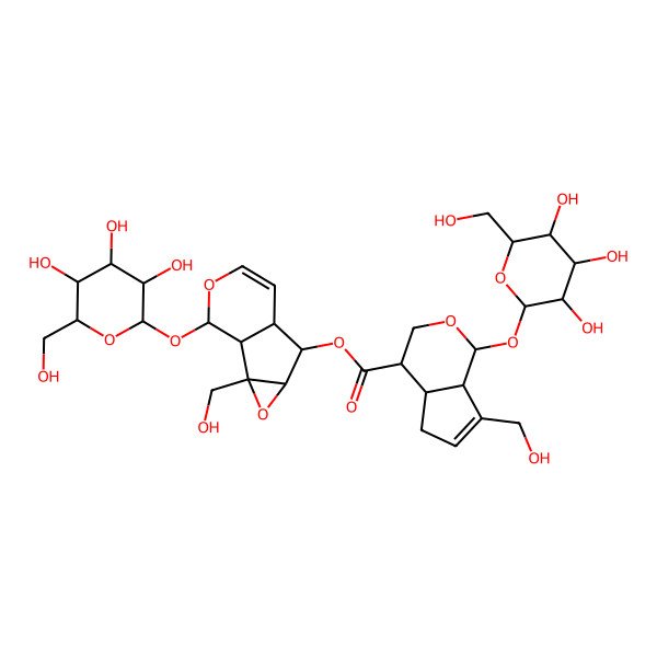 2D Structure of [2-(Hydroxymethyl)-10-[3,4,5-trihydroxy-6-(hydroxymethyl)oxan-2-yl]oxy-3,9-dioxatricyclo[4.4.0.02,4]dec-7-en-5-yl] 7-(hydroxymethyl)-1-[3,4,5-trihydroxy-6-(hydroxymethyl)oxan-2-yl]oxy-1,3,4,4a,5,7a-hexahydrocyclopenta[c]pyran-4-carboxylate