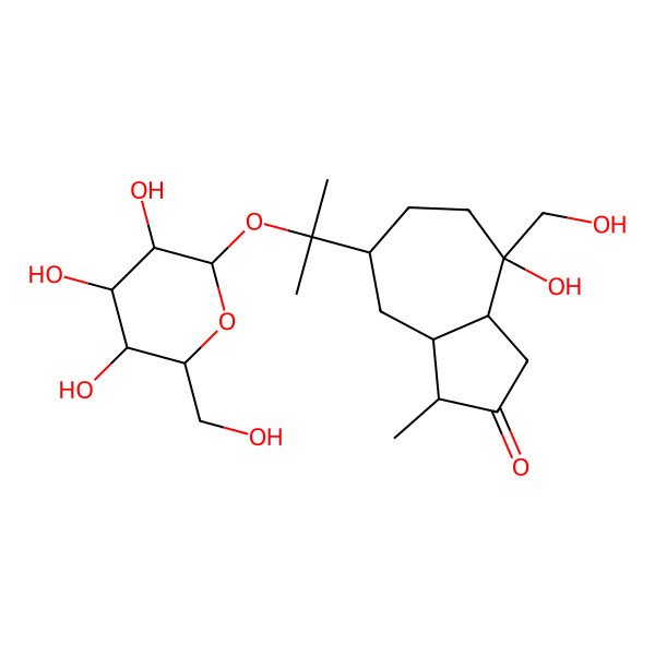 2D Structure of (3S,3aR,5R,8S,8aS)-8-hydroxy-8-(hydroxymethyl)-3-methyl-5-[2-[(2S,3R,4S,5S,6R)-3,4,5-trihydroxy-6-(hydroxymethyl)oxan-2-yl]oxypropan-2-yl]-1,3,3a,4,5,6,7,8a-octahydroazulen-2-one