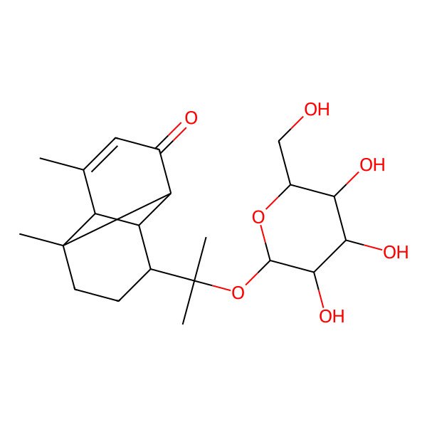 2D Structure of (1R,2R,6S,7S,8S)-1,5-dimethyl-8-[2-[(2S,3R,4S,5S,6R)-3,4,5-trihydroxy-6-(hydroxymethyl)oxan-2-yl]oxypropan-2-yl]tricyclo[4.4.0.02,7]dec-4-en-3-one