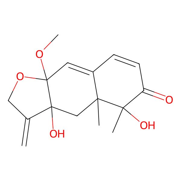 2D Structure of (3aS,4aR,5R,9aR)-3a,5-dihydroxy-9a-methoxy-4a,5-dimethyl-3-methylidene-4H-benzo[][1]benzouran-6-one
