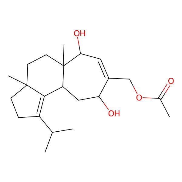 2D Structure of [(3aR,5aR,6S,9R,10aR)-6,9-dihydroxy-3a,5a-dimethyl-1-propan-2-yl-2,3,4,5,6,9,10,10a-octahydrocyclohepta[e]inden-8-yl]methyl acetate
