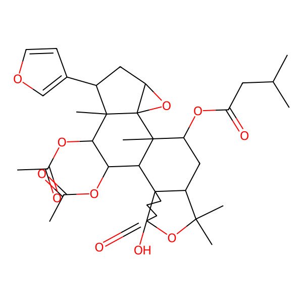 2D Structure of [(1S,2S,6S,9R,11R,12S,13S,15R,17S,18R,19R,20R)-19,20-diacetyloxy-17-(furan-3-yl)-6-hydroxy-8,8,12,18-tetramethyl-5-oxo-7,14-dioxahexacyclo[10.8.0.02,6.02,9.013,15.013,18]icosan-11-yl] 3-methylbutanoate