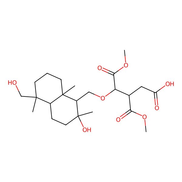 2D Structure of (3S,4R)-4-[[(1S,2R,4aR,5R,8aS)-2-hydroxy-5-(hydroxymethyl)-2,5,8a-trimethyl-3,4,4a,6,7,8-hexahydro-1H-naphthalen-1-yl]methoxy]-5-methoxy-3-methoxycarbonyl-5-oxopentanoic acid
