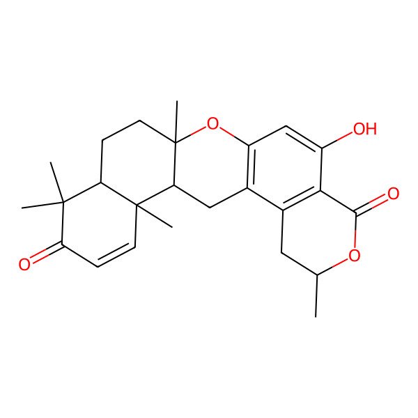 2D Structure of 10-Hydroxy-6,14,18,18,22-pentamethyl-7,13-dioxapentacyclo[12.8.0.03,12.04,9.017,22]docosa-3(12),4(9),10,20-tetraene-8,19-dione