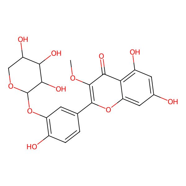 2D Structure of 5,7-dihydroxy-2-[4-hydroxy-3-[(2S,3R,4S,5R)-3,4,5-trihydroxyoxan-2-yl]oxyphenyl]-3-methoxychromen-4-one
