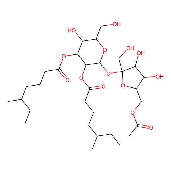 2D Structure of [2-[5-(Acetyloxymethyl)-3,4-dihydroxy-2-(hydroxymethyl)oxolan-2-yl]oxy-5-hydroxy-6-(hydroxymethyl)-3-(5-methylheptanoyloxy)oxan-4-yl] 5-methylheptanoate