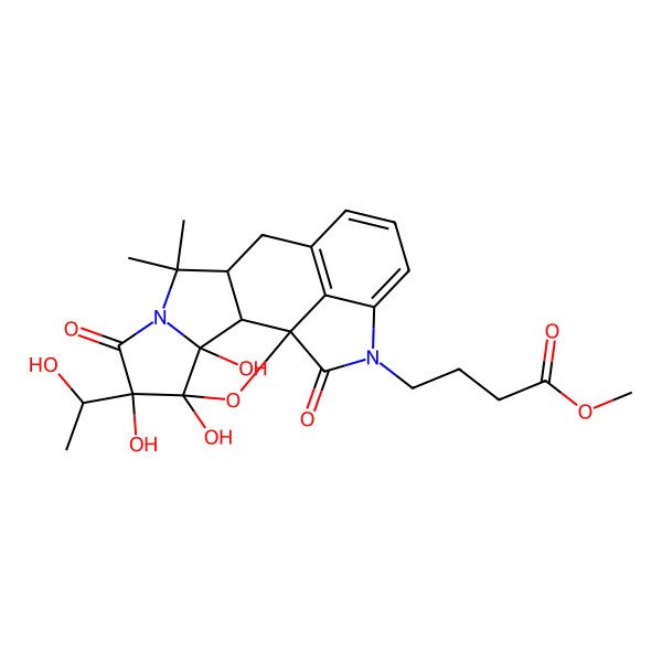 2D Structure of Methyl 4-[3,4,5-trihydroxy-5-(1-hydroxyethyl)-8,8-dimethyl-6,17-dioxo-19-oxa-7,16-diazahexacyclo[9.6.1.11,4.02,9.03,7.015,18]nonadeca-11(18),12,14-trien-16-yl]butanoate