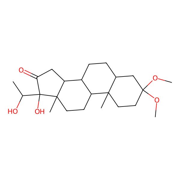 2D Structure of 17-Hydroxy-17-(1-hydroxyethyl)-3,3-dimethoxy-10,13-dimethyl-1,2,4,5,6,7,8,9,11,12,14,15-dodecahydrocyclopenta[a]phenanthren-16-one