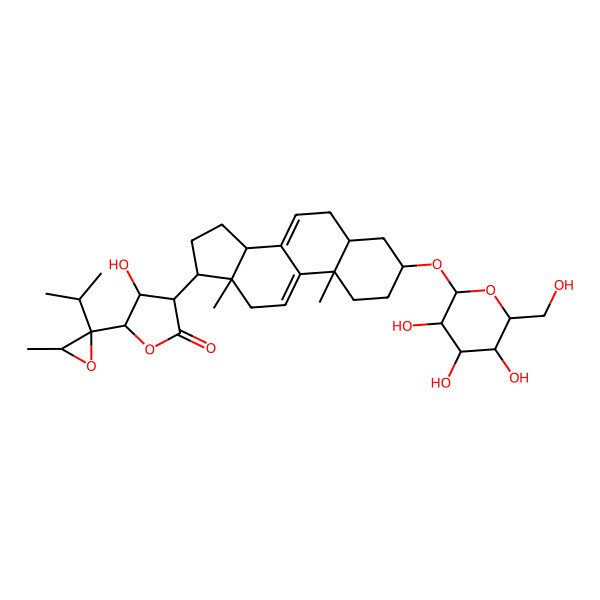 2D Structure of 3-[10,13-dimethyl-3-[3,4,5-trihydroxy-6-(hydroxymethyl)oxan-2-yl]oxy-2,3,4,5,6,12,14,15,16,17-decahydro-1H-cyclopenta[a]phenanthren-17-yl]-4-hydroxy-5-(3-methyl-2-propan-2-yloxiran-2-yl)oxolan-2-one
