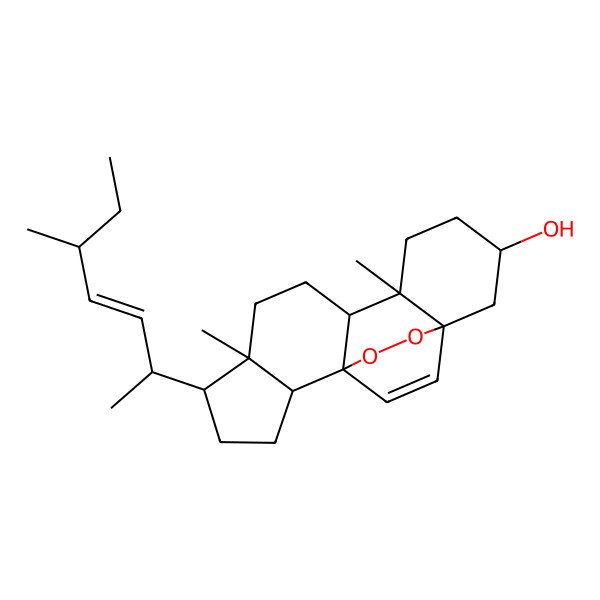 2D Structure of (1S,2R,5R,6R,9R,10R,13S,15S)-6,10-dimethyl-5-[(Z,2R,5R)-5-methylhept-3-en-2-yl]-16,17-dioxapentacyclo[13.2.2.01,9.02,6.010,15]nonadec-18-en-13-ol