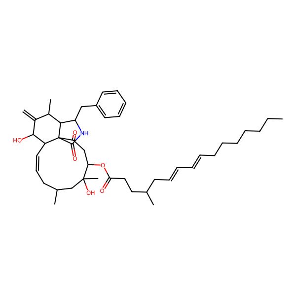 2D Structure of (16-Benzyl-5,12-dihydroxy-5,7,14-trimethyl-13-methylidene-2,18-dioxo-17-azatricyclo[9.7.0.01,15]octadec-9-en-4-yl) 4-methylhexadeca-6,8-dienoate