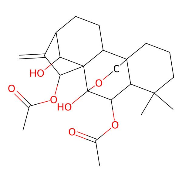 2D Structure of [(1R,2S,5S,7R,8S,9S,10S,11R,18R)-7-acetyloxy-9,18-dihydroxy-12,12-dimethyl-6-methylidene-17-oxapentacyclo[7.6.2.15,8.01,11.02,8]octadecan-10-yl] acetate