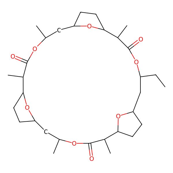 2D Structure of 5-Ethyl-2,11,14,20,23-pentamethyl-4,13,22,28,29,30-hexaoxatetracyclo[23.2.1.17,10.116,19]triacontane-3,12,21-trione