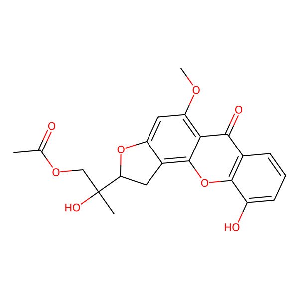 2D Structure of [(2S)-2-hydroxy-2-[(2R)-10-hydroxy-5-methoxy-6-oxo-1,2-dihydrofuro[2,3-c]xanthen-2-yl]propyl] acetate