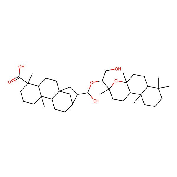 2D Structure of (1R,4R,5S,9R,10S,13S,14R)-14-[(S)-[(1S)-1-[(3S,4aS,6aR,10aR,10bS)-3,4a,7,7,10a-pentamethyl-2,5,6,6a,8,9,10,10b-octahydro-1H-benzo[f]chromen-3-yl]-2-hydroxyethoxy]-hydroxymethyl]-5,9-dimethyltetracyclo[11.2.1.01,10.04,9]hexadecane-5-carboxylic acid