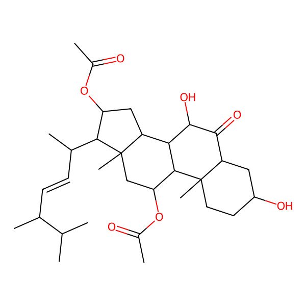 2D Structure of [11-Acetyloxy-17-(5,6-dimethylhept-3-en-2-yl)-3,7-dihydroxy-10,13-dimethyl-6-oxo-1,2,3,4,5,7,8,9,11,12,14,15,16,17-tetradecahydrocyclopenta[a]phenanthren-16-yl] acetate
