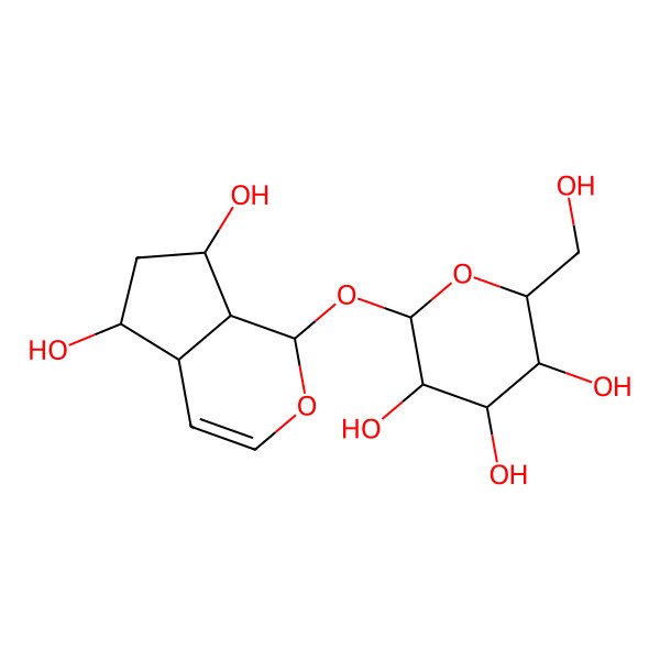 2D Structure of (2S,3R,4S,5S,6R)-2-[[(1S,4aR,5R,7S,7aR)-5,7-dihydroxy-1,4a,5,6,7,7a-hexahydrocyclopenta[c]pyran-1-yl]oxy]-6-(hydroxymethyl)oxane-3,4,5-triol