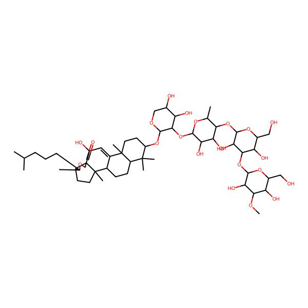 2D Structure of (1S,2S,5S,6S,9R,10S,13S,16S,18R)-16-[(2S,3R,4S,5R)-3-[(2S,3R,4R,5S,6R)-5-[(2S,3R,4S,5R,6R)-4-[(2S,3R,4S,5R,6R)-3,5-dihydroxy-6-(hydroxymethyl)-4-methoxyoxan-2-yl]oxy-3,5-dihydroxy-6-(hydroxymethyl)oxan-2-yl]oxy-3,4-dihydroxy-6-methyloxan-2-yl]oxy-4,5-dihydroxyoxan-2-yl]oxy-10-hydroxy-2,6,13,17,17-pentamethyl-6-(4-methylpentyl)-7-oxapentacyclo[10.8.0.02,9.05,9.013,18]icos-11-en-8-one