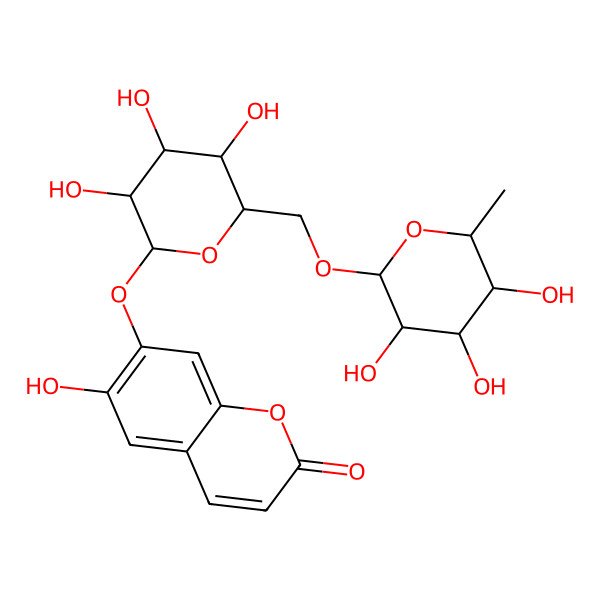 2D Structure of 6-Hydroxy-7-[3,4,5-trihydroxy-6-[(3,4,5-trihydroxy-6-methyloxan-2-yl)oxymethyl]oxan-2-yl]oxychromen-2-one