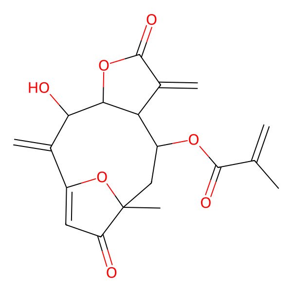 2D Structure of (3-Hydroxy-11-methyl-2,7-dimethylidene-6,12-dioxo-5,14-dioxatricyclo[9.2.1.04,8]tetradec-1(13)-en-9-yl) 2-methylprop-2-enoate
