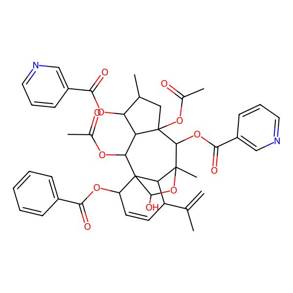 2D Structure of [(1R,2R,3R,4S,5S,7R,8R,9R,10R,11S,14R,15R)-2,7-diacetyloxy-14-benzoyloxy-15-hydroxy-5,9-dimethyl-11-prop-1-en-2-yl-8-(pyridine-3-carbonyloxy)-16-oxatetracyclo[7.5.2.01,10.03,7]hexadec-12-en-4-yl] pyridine-3-carboxylate