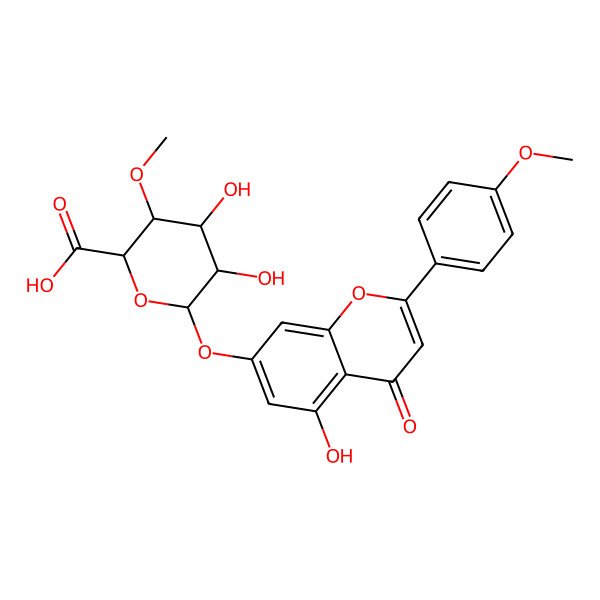 2D Structure of (2S,3S,4R,5R,6S)-4,5-dihydroxy-6-[5-hydroxy-2-(4-methoxyphenyl)-4-oxochromen-7-yl]oxy-3-methoxyoxane-2-carboxylic acid