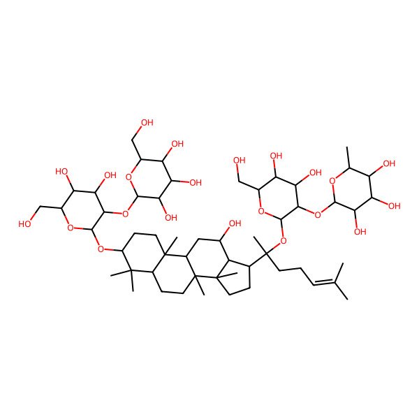 2D Structure of 2-[2-[2-[3-[4,5-dihydroxy-6-(hydroxymethyl)-3-[3,4,5-trihydroxy-6-(hydroxymethyl)oxan-2-yl]oxyoxan-2-yl]oxy-12-hydroxy-4,4,8,10,14-pentamethyl-2,3,5,6,7,9,11,12,13,15,16,17-dodecahydro-1H-cyclopenta[a]phenanthren-17-yl]-6-methylhept-5-en-2-yl]oxy-4,5-dihydroxy-6-(hydroxymethyl)oxan-3-yl]oxy-6-methyloxane-3,4,5-triol