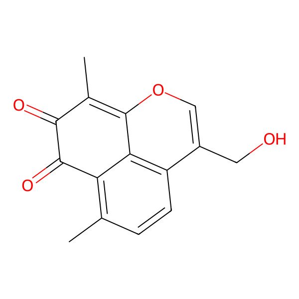 2D Structure of 4-(Hydroxymethyl)-8,12-dimethyl-2-oxatricyclo[7.3.1.05,13]trideca-1(12),3,5(13),6,8-pentaene-10,11-dione