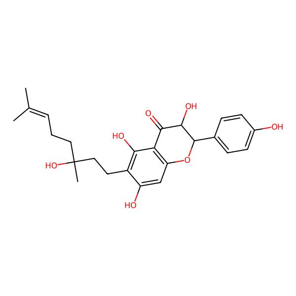 2D Structure of (2R,3R)-3,5,7-trihydroxy-6-[(3R)-3-hydroxy-3,7-dimethyloct-6-enyl]-2-(4-hydroxyphenyl)-2,3-dihydrochromen-4-one