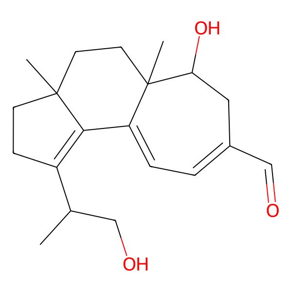 2D Structure of 6-Hydroxy-1-(1-hydroxypropan-2-yl)-3a,5a-dimethyl-2,3,4,5,6,7-hexahydrocyclohepta[e]indene-8-carbaldehyde