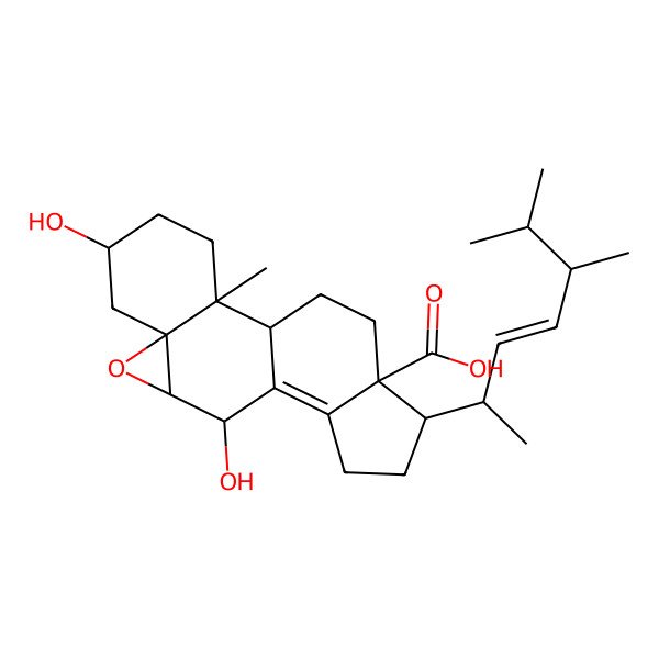 2D Structure of 15-(5,6-Dimethylhept-3-en-2-yl)-5,10-dihydroxy-2-methyl-8-oxapentacyclo[9.7.0.02,7.07,9.012,16]octadec-11-ene-16-carboxylic acid