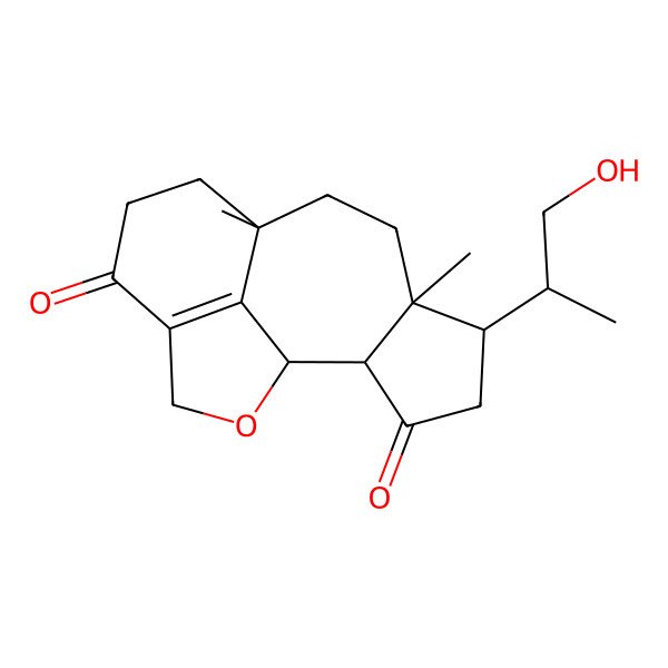 2D Structure of 5-(1-Hydroxypropan-2-yl)-6,9-dimethyl-15-oxatetracyclo[7.6.1.02,6.013,16]hexadec-13(16)-ene-3,12-dione