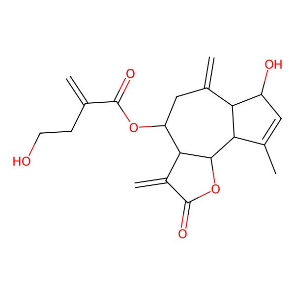 2D Structure of [(3aR,4R,6aR,7R,9aR,9bR)-7-hydroxy-9-methyl-3,6-dimethylidene-2-oxo-4,5,6a,7,9a,9b-hexahydro-3aH-azuleno[4,5-b]furan-4-yl] 4-hydroxy-2-methylidenebutanoate