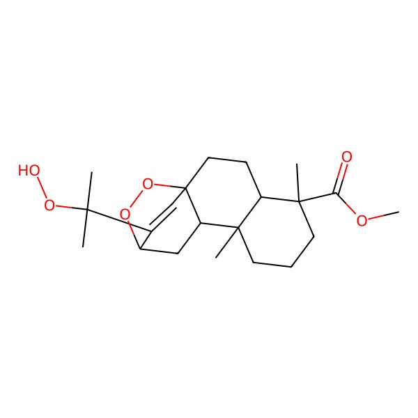 2D Structure of methyl (1S,5S,9S,10R,12S)-16-(2-hydroperoxypropan-2-yl)-5,9-dimethyl-13,14-dioxatetracyclo[10.2.2.01,10.04,9]hexadec-15-ene-5-carboxylate