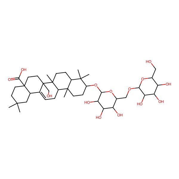 2D Structure of 6a-(Hydroxymethyl)-2,2,6b,9,9,12a-hexamethyl-10-[3,4,5-trihydroxy-6-[[3,4,5-trihydroxy-6-(hydroxymethyl)oxan-2-yl]oxymethyl]oxan-2-yl]oxy-1,3,4,5,6,6a,7,8,8a,10,11,12,13,14b-tetradecahydropicene-4a-carboxylic acid